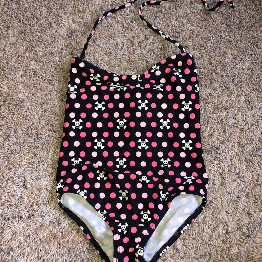Small Paul 4t swim suit black with pink polka dot